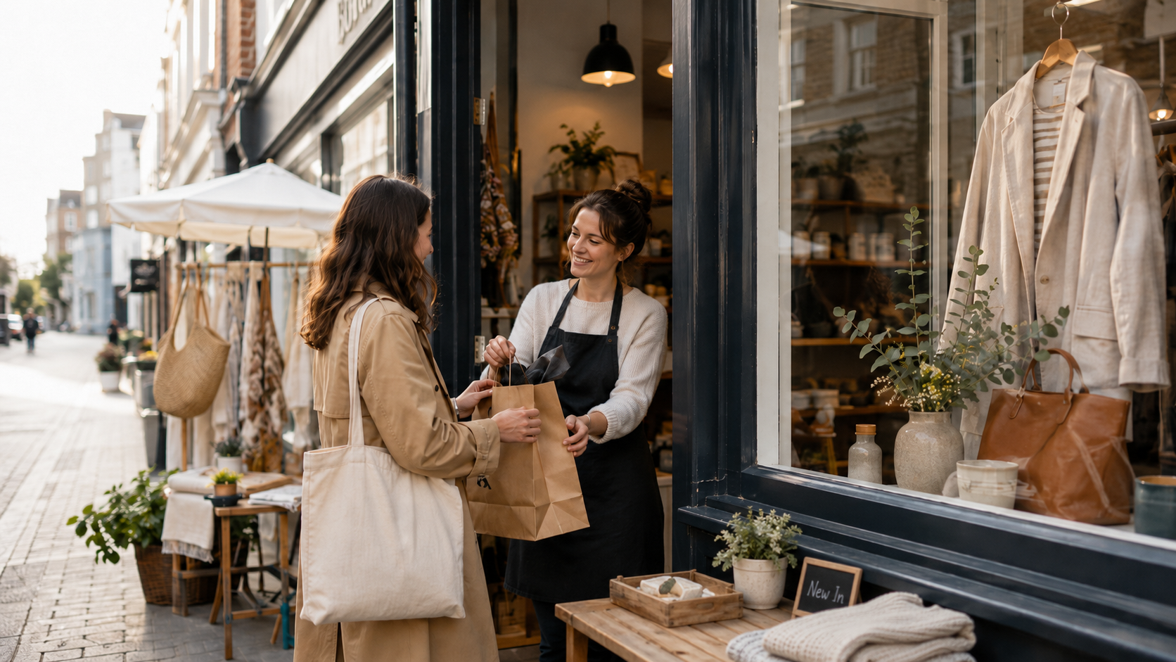 Boutique Independent shop owner with customer