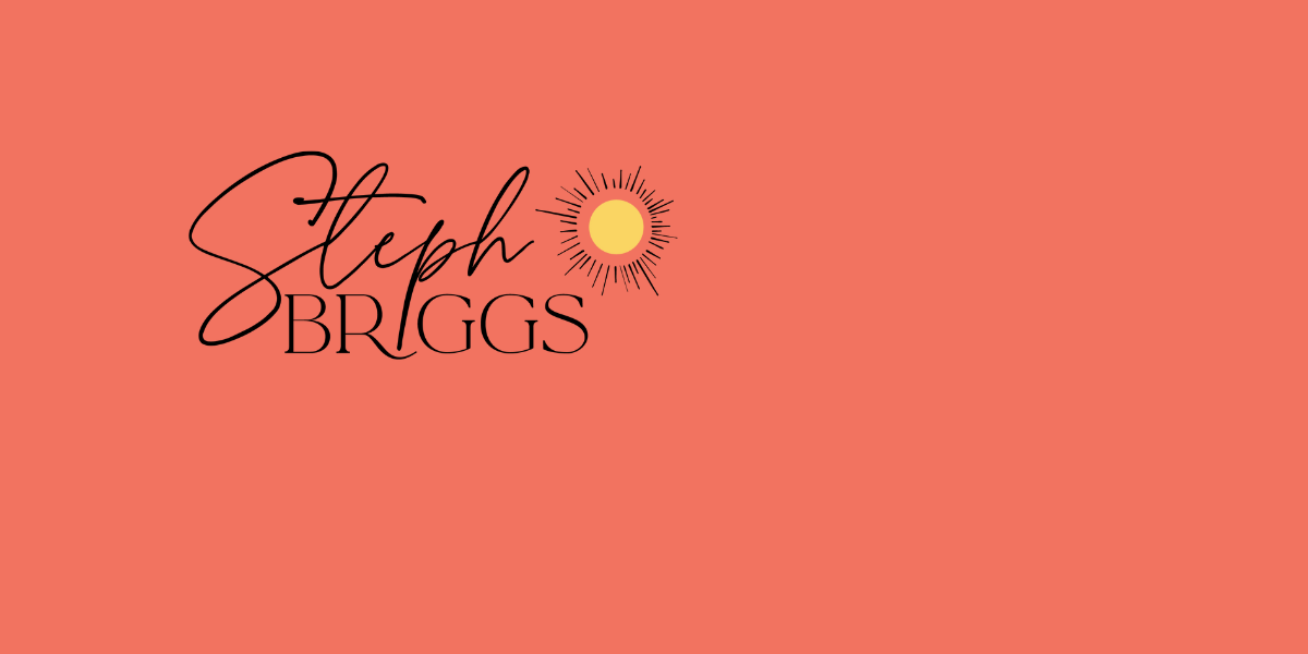 Logo with 'Steph Briggs' text and a sun icon on a coral background